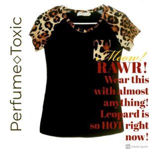 PerfumeToxic Womens Leopard & Black Tee Size S
